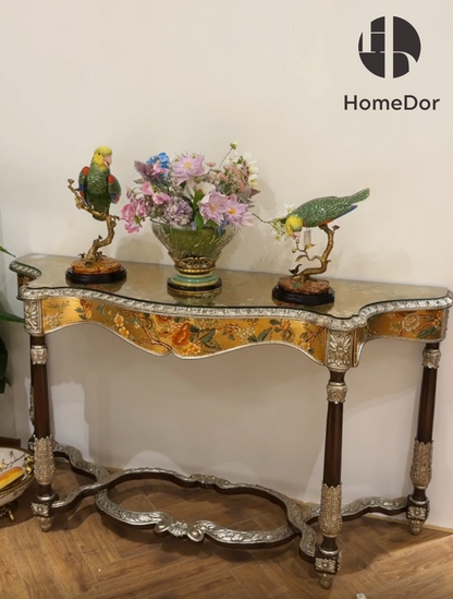 HomeDor Luxury Vintage Rococo Floral Painted Console Table