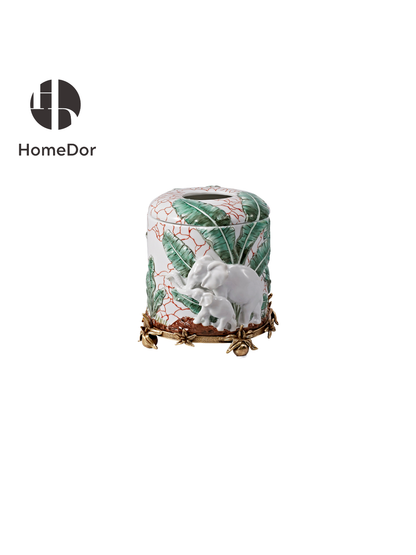 HomeDor Nature-Inspired Elephant & Tropical Foliage Embossed Decor Set
