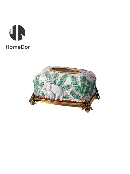 HomeDor Nature-Inspired Elephant & Tropical Foliage Embossed Decor Set