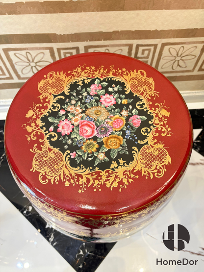 Taburete de tambor de porcelana roja con ramo floral opulento HomeDor