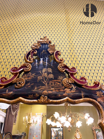 HomeDor Opulent Rococo Obsidian Hand-Carved Decorative Mirror