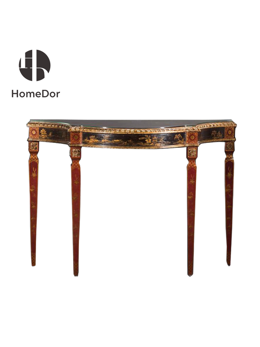 HomeDor Opulent Rococo Obsidian Hand-Painted Accent Console