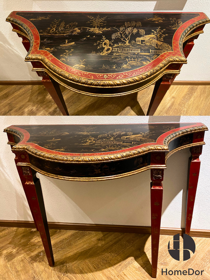 طاولة جانبية فاخرة من هوم دور مطلية يدويًا بحجر الأوبسيديان على طراز الروكوكو