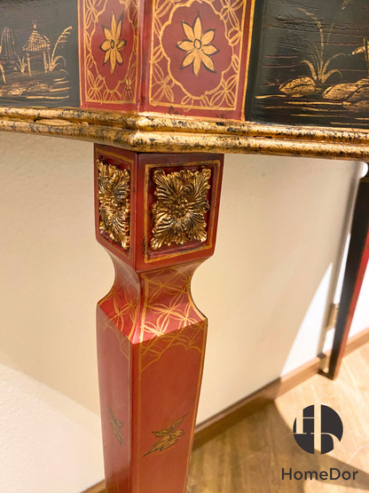 طاولة جانبية فاخرة من هوم دور مطلية يدويًا بحجر الأوبسيديان على طراز الروكوكو