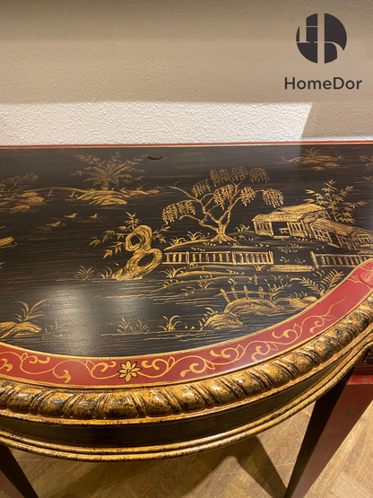 طاولة جانبية فاخرة من هوم دور مطلية يدويًا بحجر الأوبسيديان على طراز الروكوكو