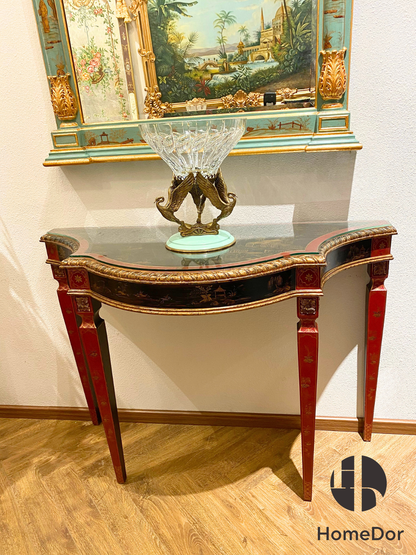 طاولة جانبية فاخرة من هوم دور مطلية يدويًا بحجر الأوبسيديان على طراز الروكوكو