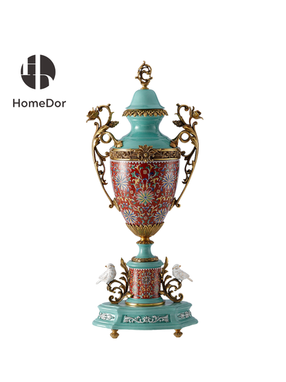 HomeDor Opulent Turquoise Vibrant Motif Golden Decor Set