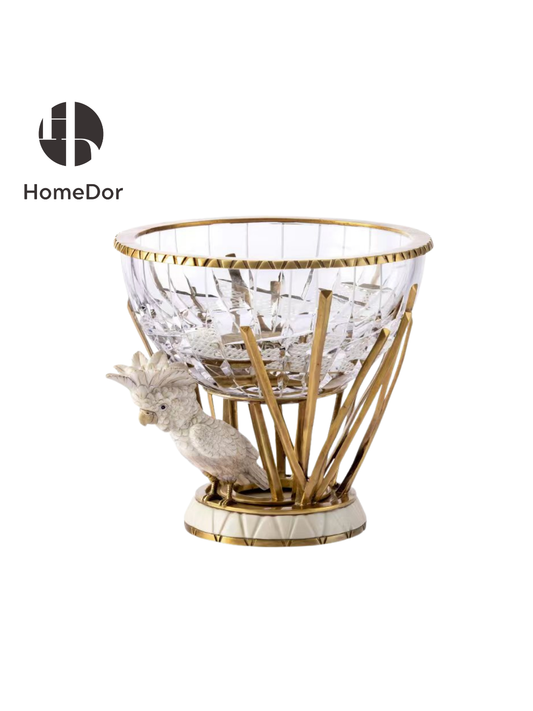 HomeDor Opulent White Cockatoo Accent Crystal Fruit Bowl