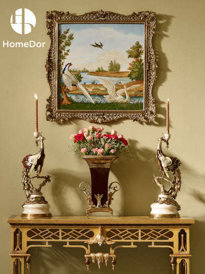Decoración de pared con paisaje en relieve de pájaro y marco antiguo adornado HomeDor