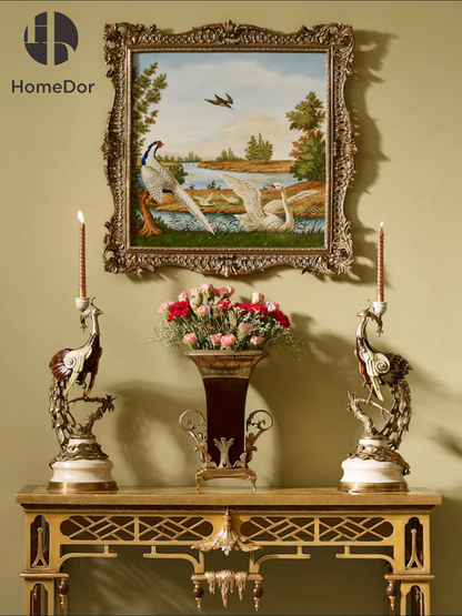 Decoración de pared con paisaje en relieve de pájaro y marco antiguo adornado HomeDor
