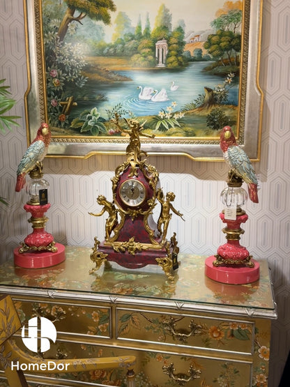 HomeDor Vintage European Ornate Cherub Mantel Clock