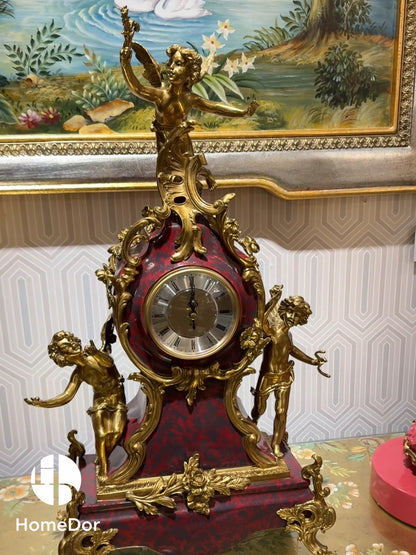 HomeDor Vintage European Ornate Cherub Mantel Clock