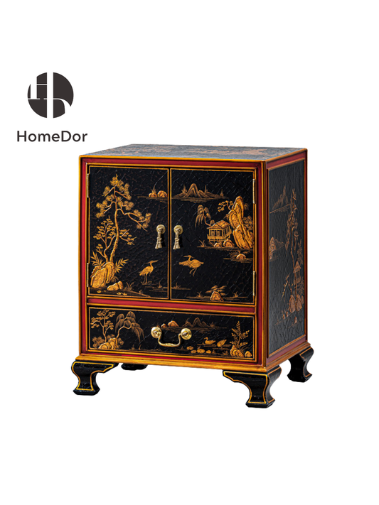 HomeDor Ornate Chinese Landscape Painting Decorative Cabinet