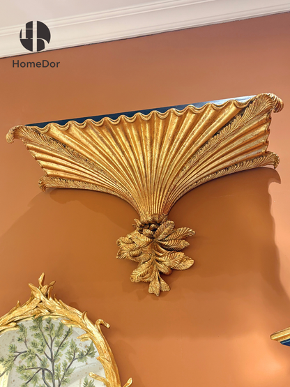 Estante de pared con abanico de concha dorada estilo palacio HomeDor
