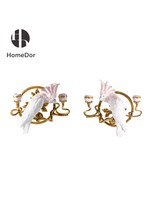HomeDor Pink Cockatoo Wall-Mounted Candle Holder