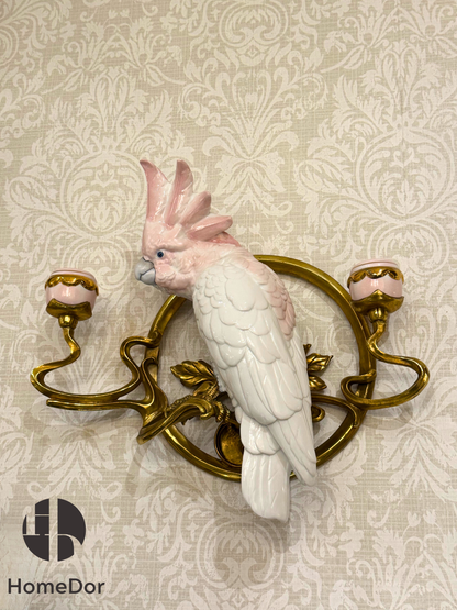 HomeDor Pink Cockatoo Wall-Mounted Candle Holder