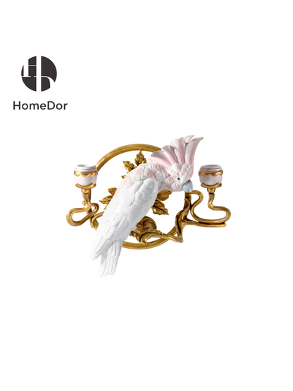 HomeDor Pink Cockatoo Wall-Mounted Candle Holder