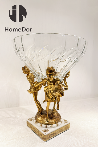 HomeDor × FH&Home | Prague Collection Exquisite Crystal Fruit Bowl with Brass Girls