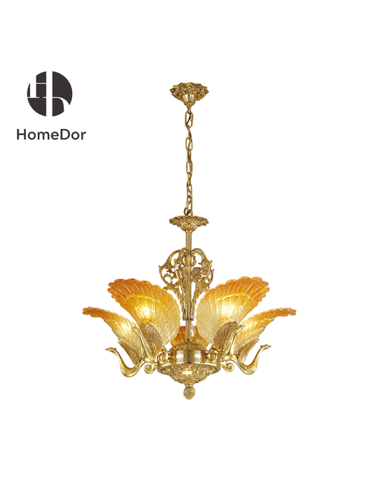 HomeDor Regal Amber Glass Peacock Feather Chandelier