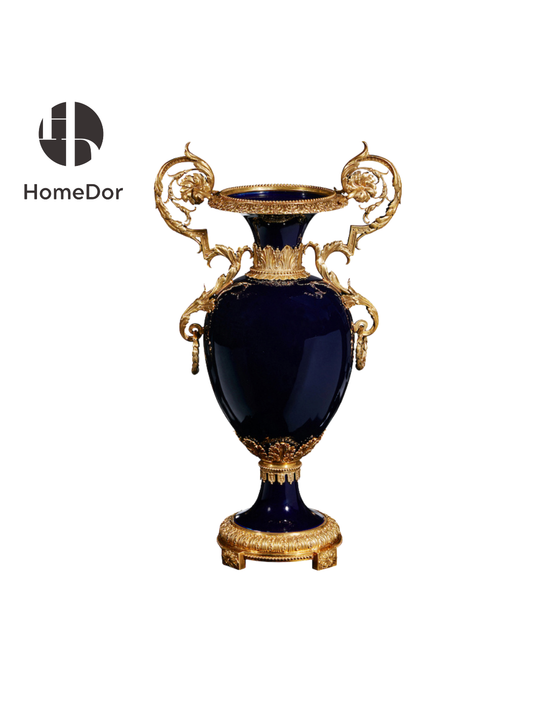 HomeDor Regal Cobalt Blue Double-Handled Vase