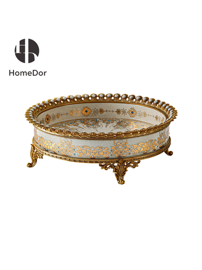 HomeDor Rococo Exquisite Dual-Tone Floral Porcelain Platter / Tray Set