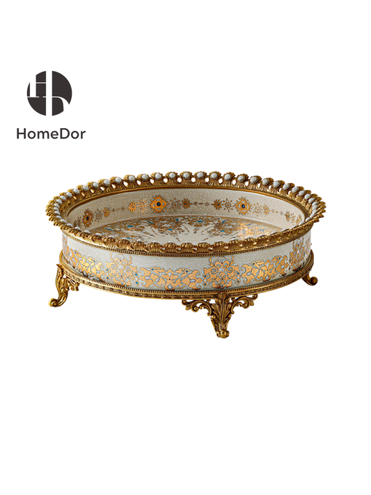 HomeDor Rococo Exquisite Dual-Tone Floral Porcelain Platter / Tray Set