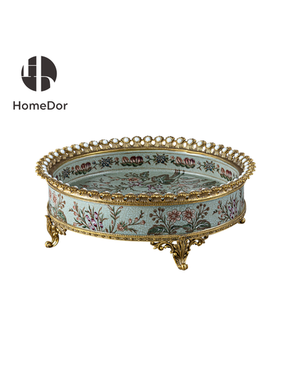 HomeDor Rococo Exquisite Dual-Tone Floral Porcelain Platter / Tray Set