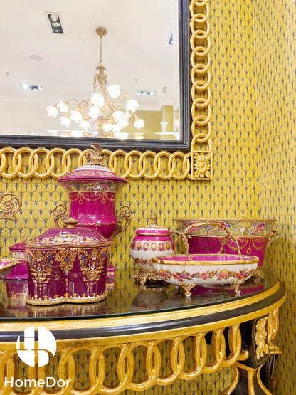 HomeDor Romantic Magenta Garden Floral Porcelain Decor Set