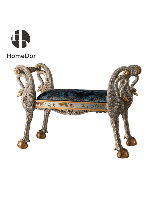 HomeDor Royal Azure Crane Silhouette Accent Bench