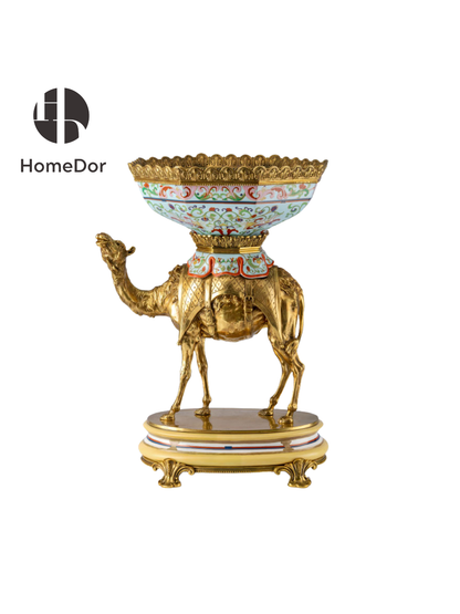 HomeDor Royal Camel Sculpture Gilded Fruit Bowl