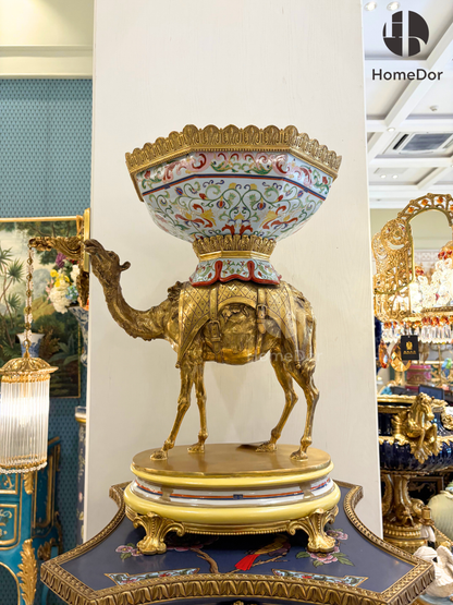 HomeDor Royal Camel Sculpture Gilded Fruit Bowl