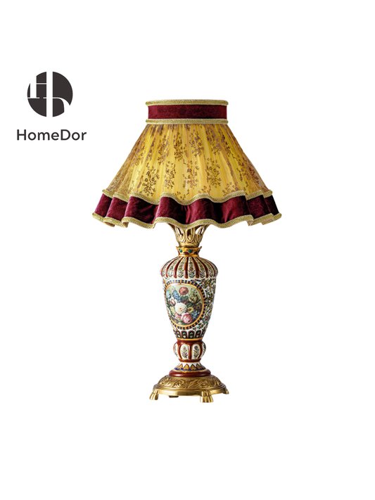 HomeDor Royal Versailles-Inspired Floral Ruffled Shade Table Lamp