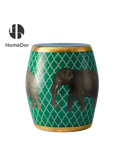 Taburete de jardín de porcelana con motivo de elefante y cebra HomeDor Safari