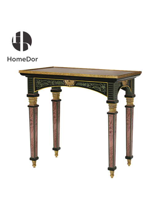 HomeDor Sophisticated Noir & Rose Porcelain Inlay Gilded Console Table