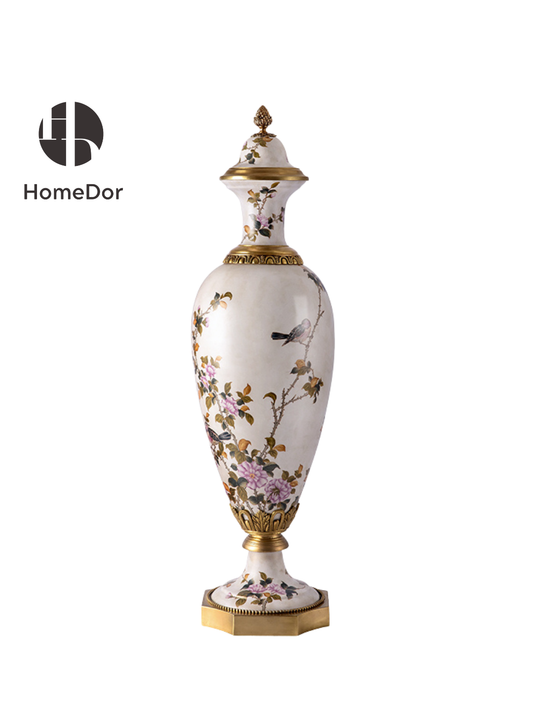 HomeDor Timeless Camellia Motif Gilded Porcelain Set