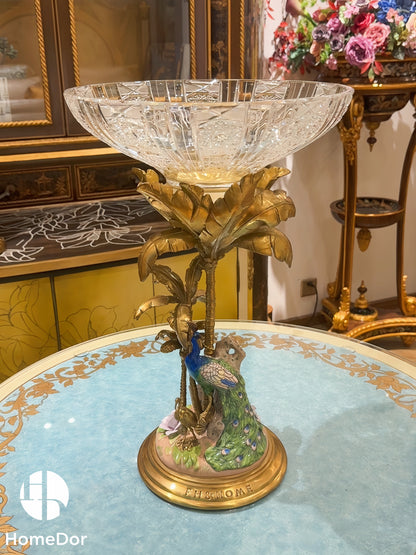 Hollywood Regency Peacock Palm Tree Crystal Tazza