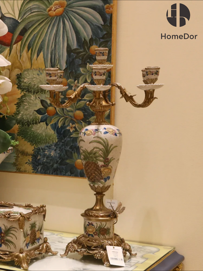 HomeDor Tropical Rainforest Pineapple Hand-Painted Tabletop Decor Set