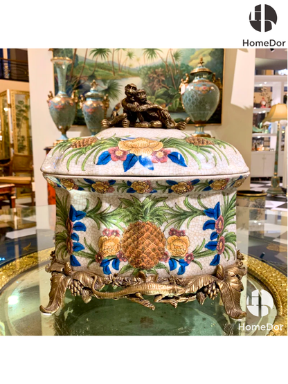 HomeDor Tropical Rainforest Pineapple Hand-Painted Tabletop Decor Set