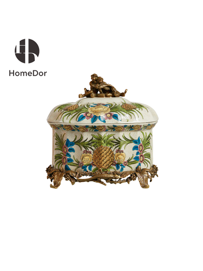 HomeDor Tropical Rainforest Pineapple Hand-Painted Tabletop Decor Set