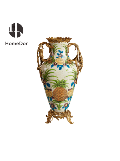 HomeDor Tropical Rainforest Pineapple Hand-Painted Tabletop Decor Set