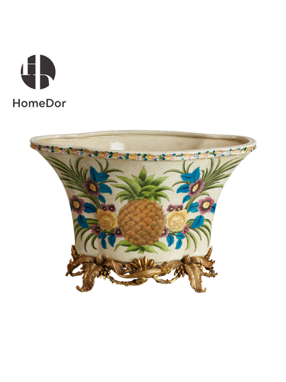 HomeDor Tropical Rainforest Pineapple Hand-Painted Tabletop Decor Set