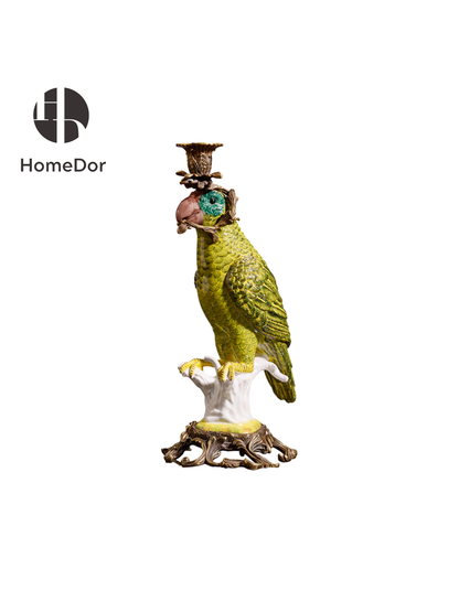 Juego de candelabros decorativos HomeDor con diseño de loro verde vibrante tropical