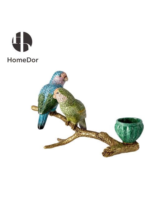 HomeDor Verdant & Gilded Birds on Branch Candle Holder