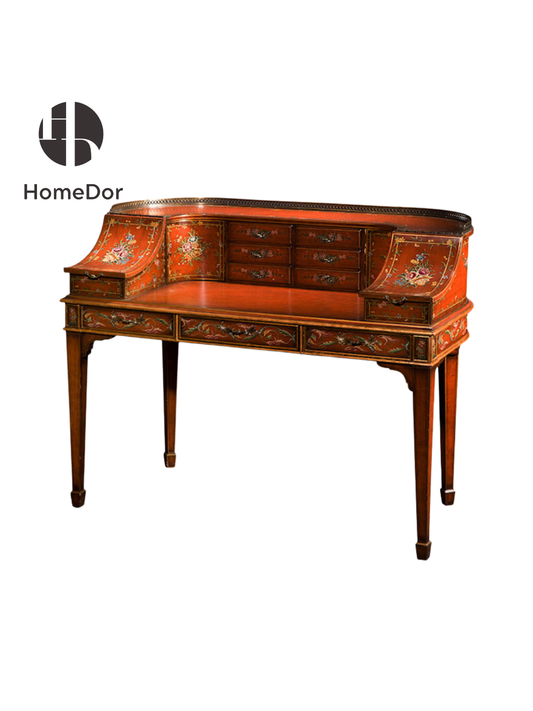 HomeDor Vermilion Tapestry Series Chinoiserie Vanity Table with Storage