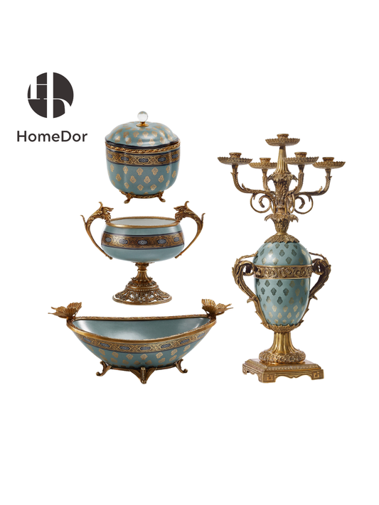 HomeDor Vintage French Turquoise-Brass Decor Set