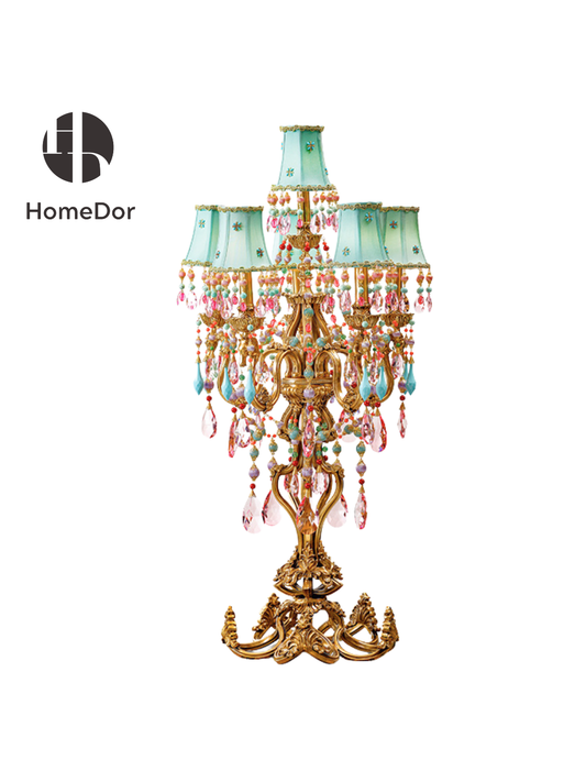 HomeDor Vintage Gilded Pastel Beaded Lampshade Table Lamp