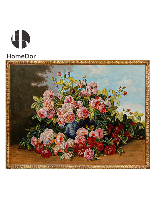 HomeDor Vintage Hand-Painted Romantic Rose Bouquet Framed Wall Art