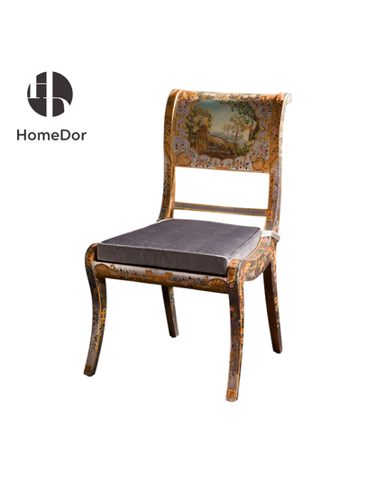 HomeDor Vintage Pastoral Scenic Painted Upholstered Dining Chair