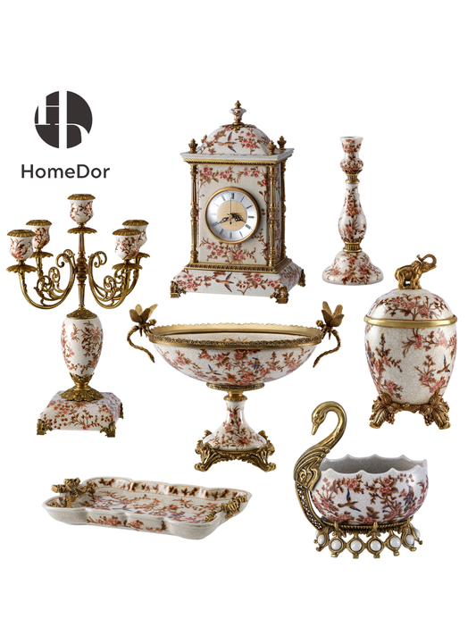 HomeDor Vintage Red Plum Blossom Crackle Decor Set II