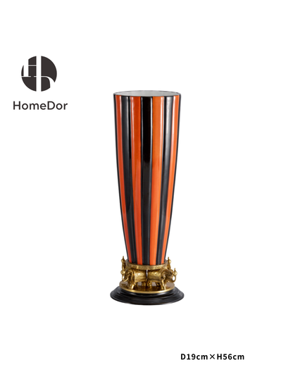 HomeDor Vintage Striped Orange Black Vase with Elephant Base